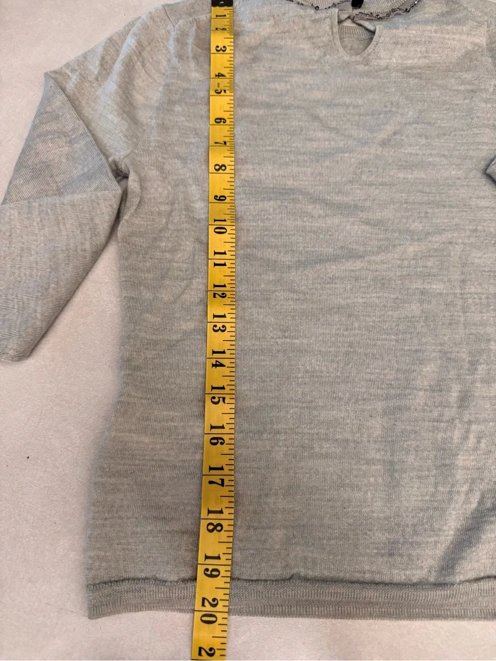 J. Crew Light Gray Bead-Trim Wool Sweater